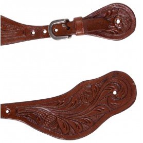 11089 Cowboy Western Leather Hand Carved Spur Straps