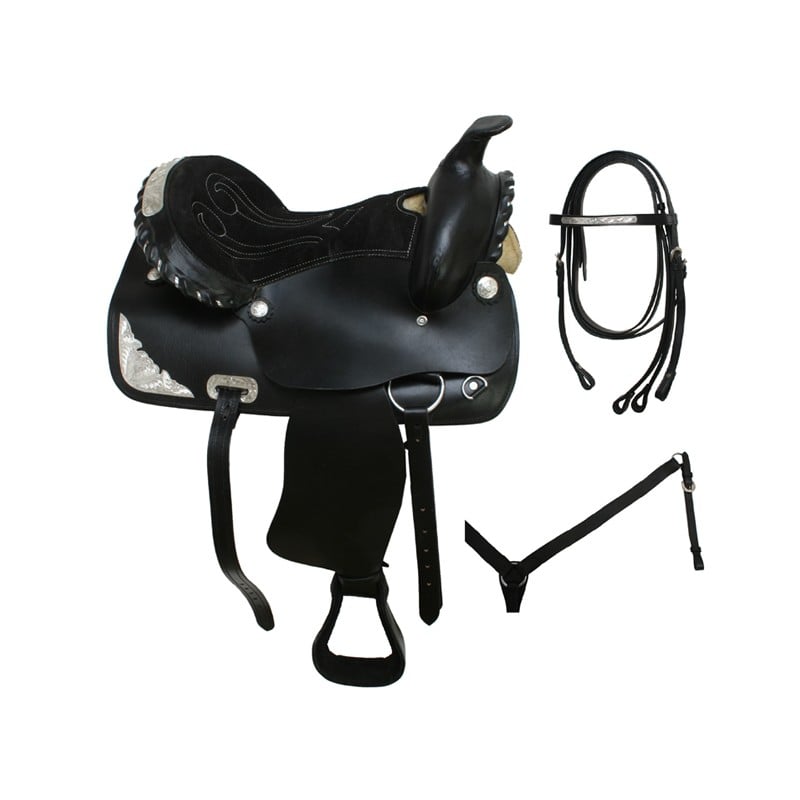 16 Black Western Show Leather Horse Saddle & Tack