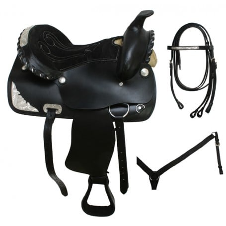 16 Black Western Show Leather Horse Saddle & Tack