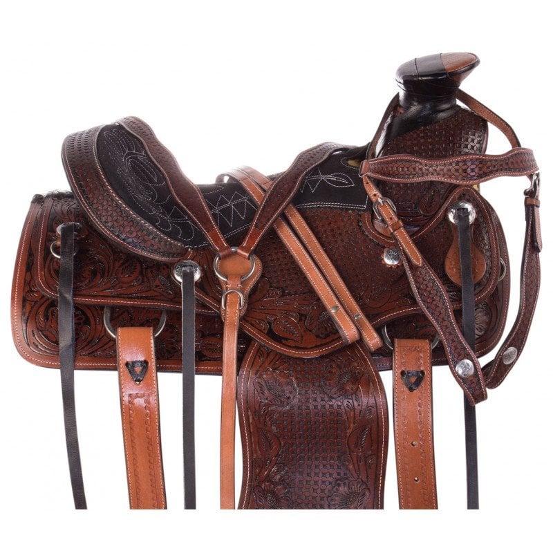 Professional Equine Horse Saddle Stirrups Floral Tooled Leather Covered Western Tack Bell 51200 