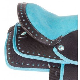 110821 Teal Crystal Show Youth Kids Western Trail Synthetic Horse Saddle Tack Set