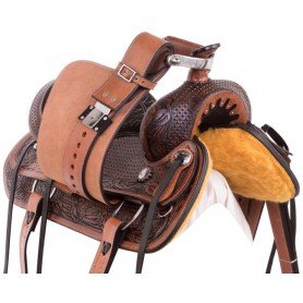 110825 Antique Trail Ranching Western Leather Hand Carved Horse Saddle Tack Package