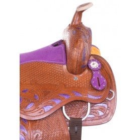 110842 Purple Inlay Crystal Barrel Racing Leather Western Horse Saddle 14 17