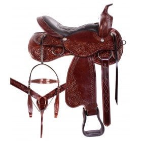 110858 Hand Carved Leather Mahogany Western Pleasure Trail Premium Horse Saddle Tack Package