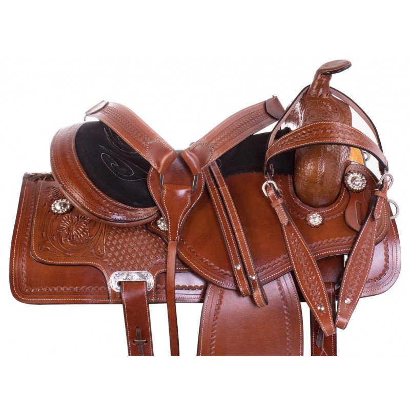 COMFY TRAIL WESTERN SADDLE 15 16 17 TOOLED BROWN LEATHER PLEASURE HORSE TACK SET 