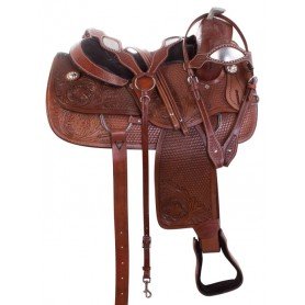 110867 Hand Carved Classic Western Leather Reining Horse Saddle Tack 15"