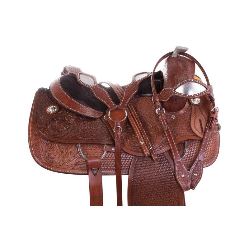 Hand Carved Classic Western Leather Reining Horse Saddle Tack 16"