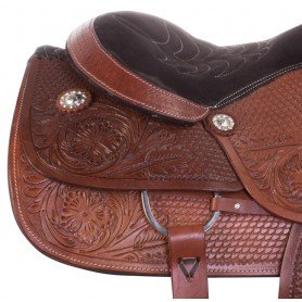 110867 Hand Carved Classic Western Leather Reining Horse Saddle Tack 15"