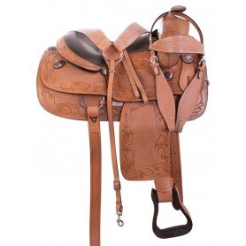 110868 Tan Hand Tooled Premium Western Leather Reining Horse Saddle Tack 15"