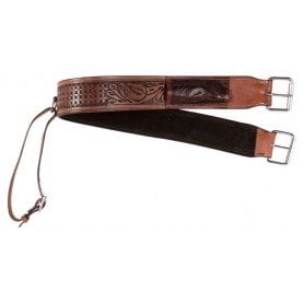 Beautiful Hand Carved Antiqe Oil Western Leather Back Cinch Buckle Flank Strap
