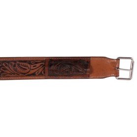 110875 Beautiful Hand Carved Antiqe Oil Western Leather Back Cinch Buckle Flank Strap