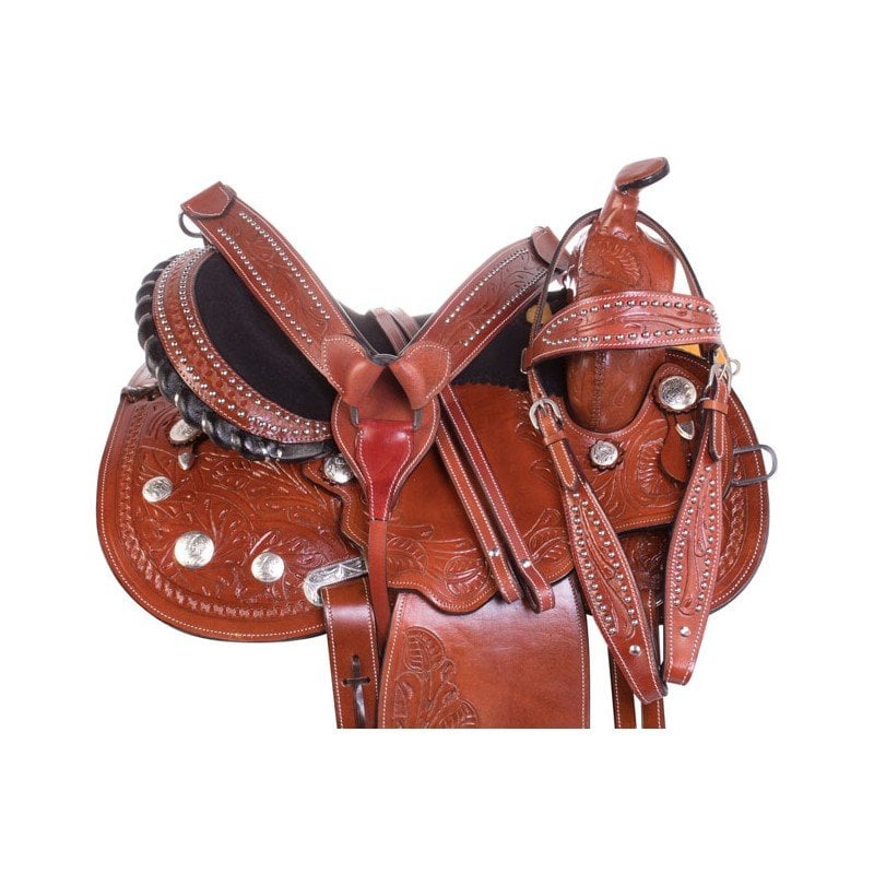 Silver Western Show Barrel Racing Leather Trail Horse Saddle Tack