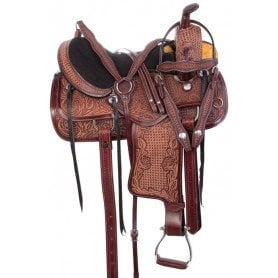 110887 Antique Mahogany Western Pleasure Trail Ranch Leather Horse Saddle Tack Set