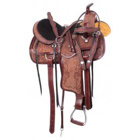 110887 Antique Mahogany Western Pleasure Trail Ranch Leather Horse Saddle Tack Set