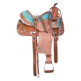 110886 Western Barrel Racing Turquoise Show Crystal Leather Horse Saddle Tack