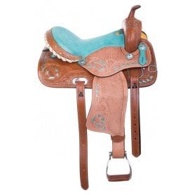 110886 Western Barrel Racing Turquoise Show Crystal Leather Horse Saddle Tack