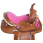 Pink Show Crystal Youth Barrel Racing Western Leather Horse Saddle Tack Set