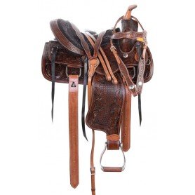 110893 14" Pleasure Trail Hand Carved Antique Oil Western Horse Saddle Tack Set