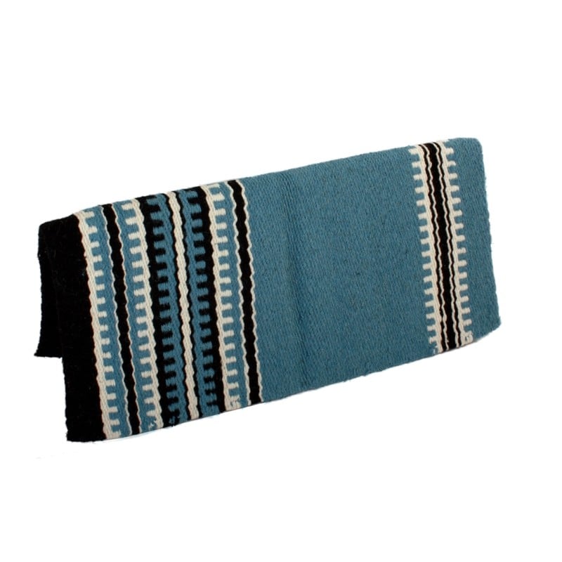 Blue White Black Thick 100 Wool Saddle Blanket  35X37