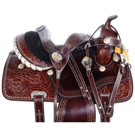 Yellow Crystal Silver Studded Western Barrel Trail Leather Horse Saddle Tack