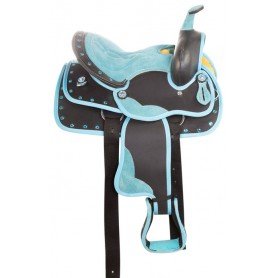 110913 Blue Youth Kids Quarter Horse Crystal Western Synthetic Saddle Tack Set Pad