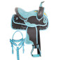 Blue Youth Kids Quarter Horse Crystal Western Synthetic Saddle Tack Set Pad