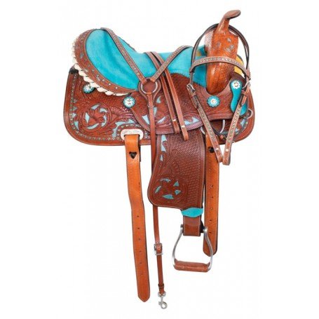 Blue Lake Adult Western Pleasure Trail Barrel Racing Premium Leather TREELESS Horse Saddle Tack Size 14 to 18 Inch Seat Available Color Brown Shades Size 