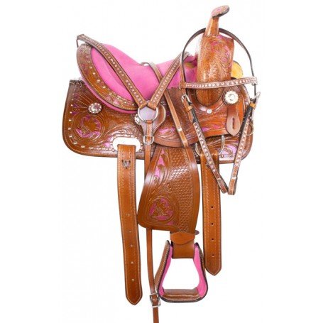 12 13 Kids Youth Pink Pony Saddle Pleasure Floral Tooled Leather Western Horse 