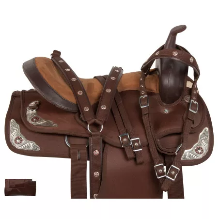 Synthetic Brown Silver Trail Show Horse Saddle Tack Set