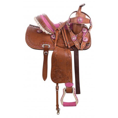 Acerugs Western Kids Youth Pony Horse Saddle TACK Set Cute Pink Suede SEAT 10 12 13 14