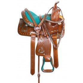10844M Turquoise Bling Youth Western Show Miniature Pony Saddle