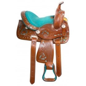 10844M Turquoise Bling Youth Western Show Miniature Pony Saddle
