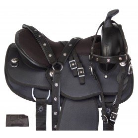 111003 Contoured Black Gaited Western Synthetic Pleasure Trail Horse Saddle Tack Set