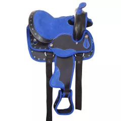 111008P Blue Kids Barrel Racing Show Trail Western Mini Pony Synthetic Saddle Tack Set