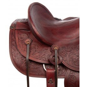 111013 Rustic Mahogany Western A-Fork Wade Tree Roping Tooled Leather Horse Saddle Tack