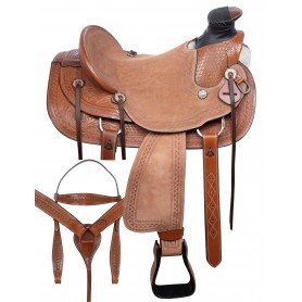 111014 Heavy Duty Western Roping Wade Tree Ranch Working Leather Tooled Horse Saddle Tack 16 17