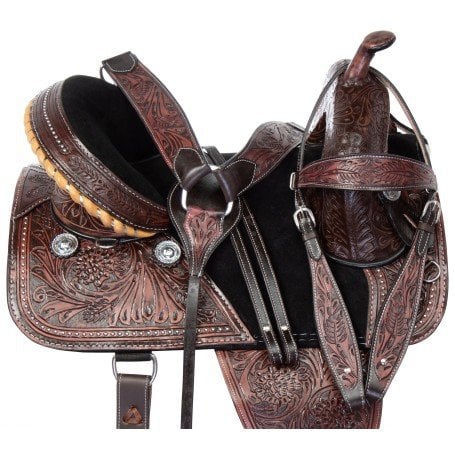 16" Dark Antique Treeless Extra Wide Western Leather Tooled Horse Saddle Tack Set 111012