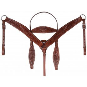 TS019 Hand Carved Western Leather Horse Tack Set Headstall Reins Breastplate