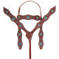 Blue Crystal Western Leather Show Horse Tack Set Headstall Breast Collar Reins