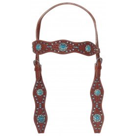 TS020 Blue Crystal Western Leather Show Horse Tack Set Headstall Breast Collar Reins