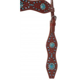 TS020 Blue Crystal Western Leather Show Horse Tack Set Headstall Breast Collar Reins