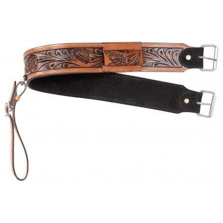 Antique Western Back Cinch Fern Tooled Leather Premium Horse Saddle Flank Strap
