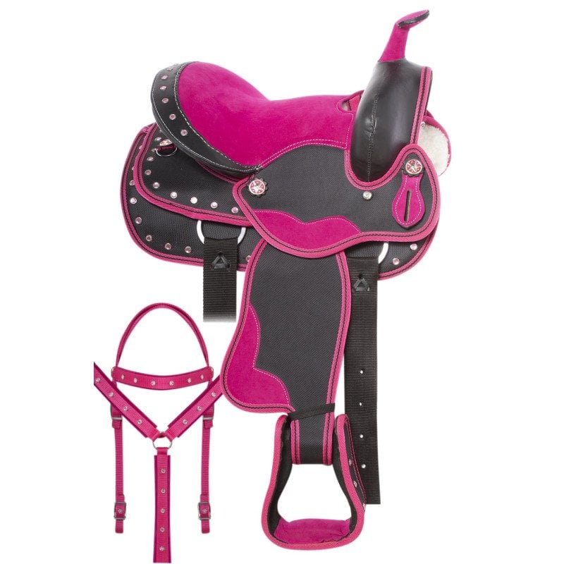 Western Synthetic Pink Crystal Show Kids Youth Horse Saddle Tack 12