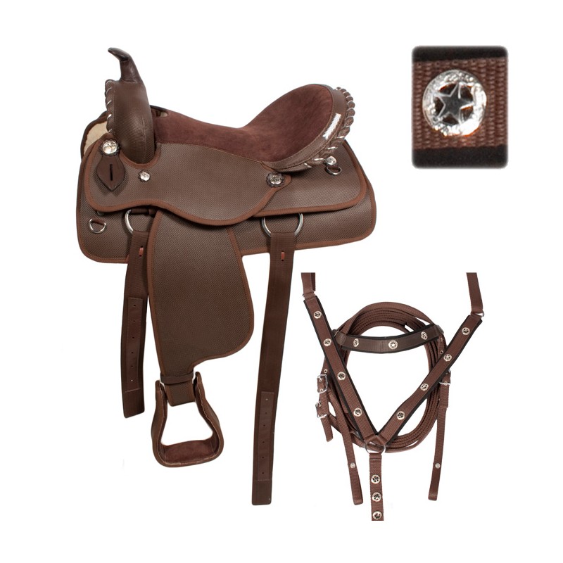 16 Beautiful Brown Western Synthetic Saddle Tack