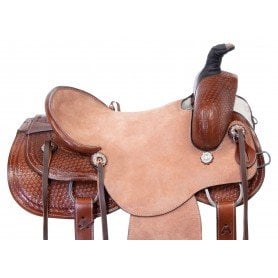 111035 Hard Seat Western Team Roping Ranch Leather Tooled Horse Saddle Tack Set