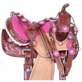 Premium Pink Show Western Barrel Racing Trail Leather Horse Saddle Tack Package 13