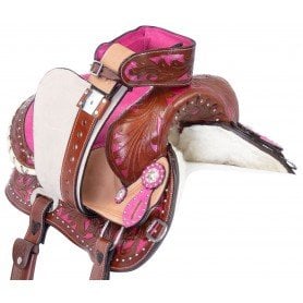 Premium Pink Show Western Barrel Racing Trail Leather Horse Saddle Tack Package 111038