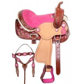 Premium Pink Show Western Barrel Racing Trail Leather Horse Saddle Tack Package 111038