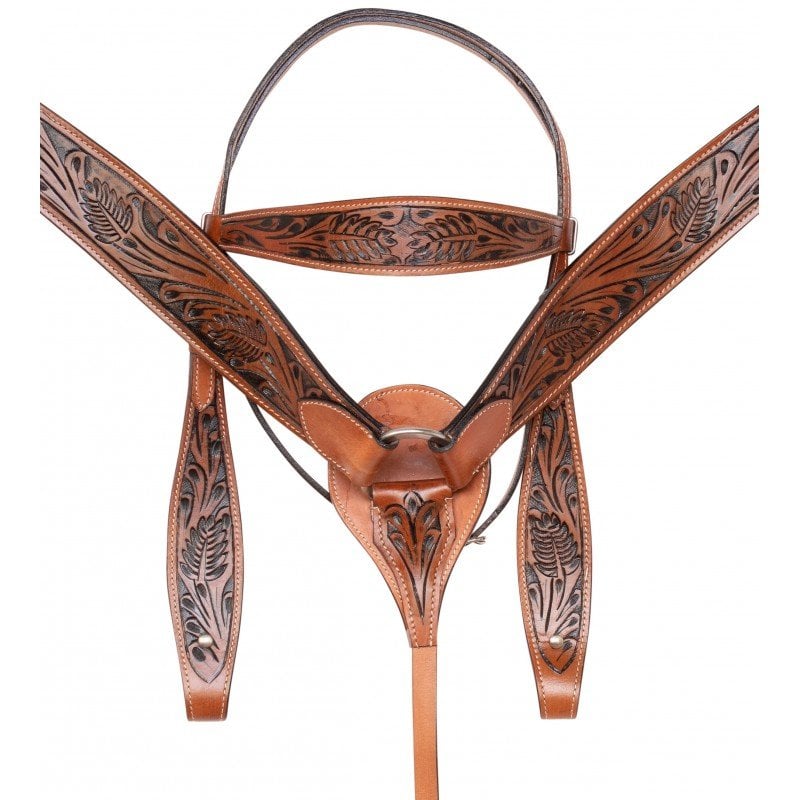 Hand Carved Western Horse Tack Set Leather Headstall Reins Breast Collar