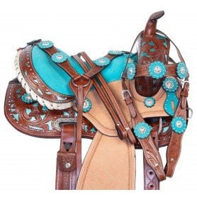 ME Enterprises Youth Child English Multicolored Synthetic Treeless FREEMAX English Pony Miniature Horse Saddle Tack with Handle Get Matching Girth & Leather Straps Size 10 to 12 Inches Seat Available 